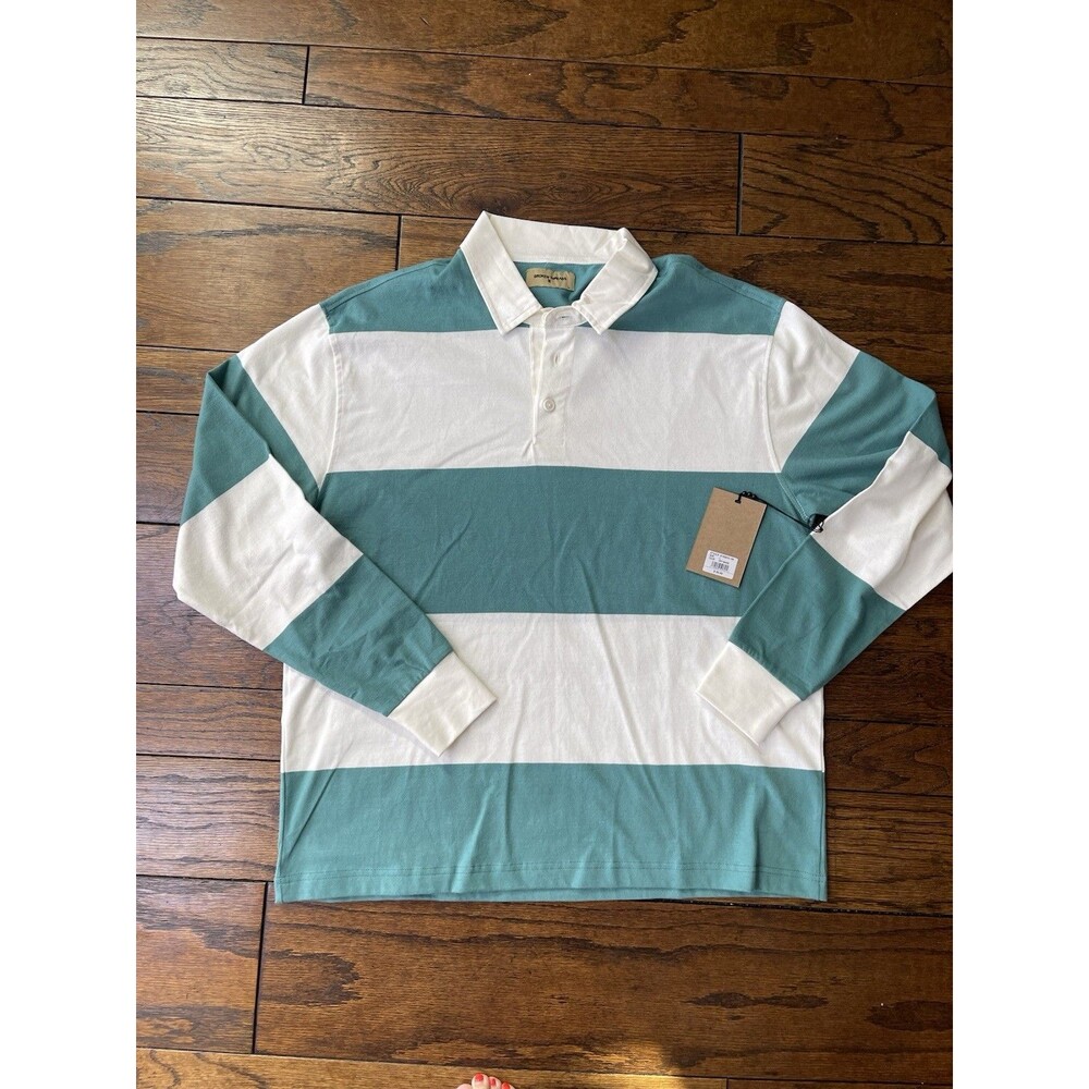 NEW Men’s Broken Thread Polo Long Sleeve Color Block Size L Collared Shirt 0314